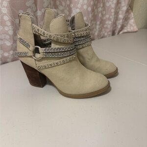 Not Rated Stylish Beige Ankle Boots with Studded Straps